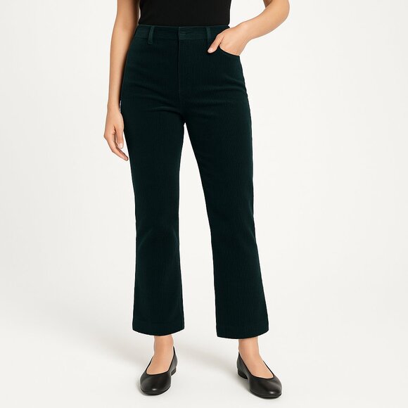 Aritzia Babaton Albers Pants Women’s Size 4 Dark Green Corduroy Kick Flare Crop - Picture 1 of 12